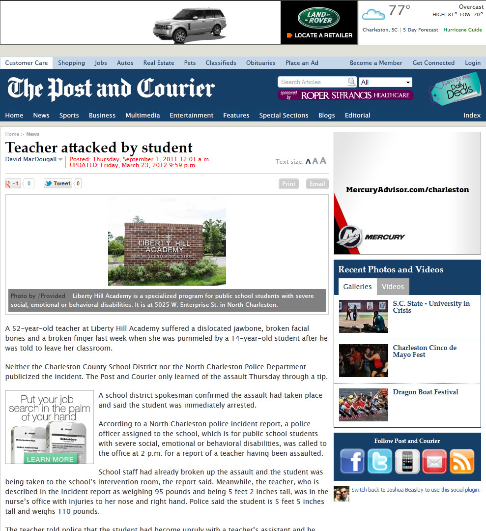 Teacher attacked by student