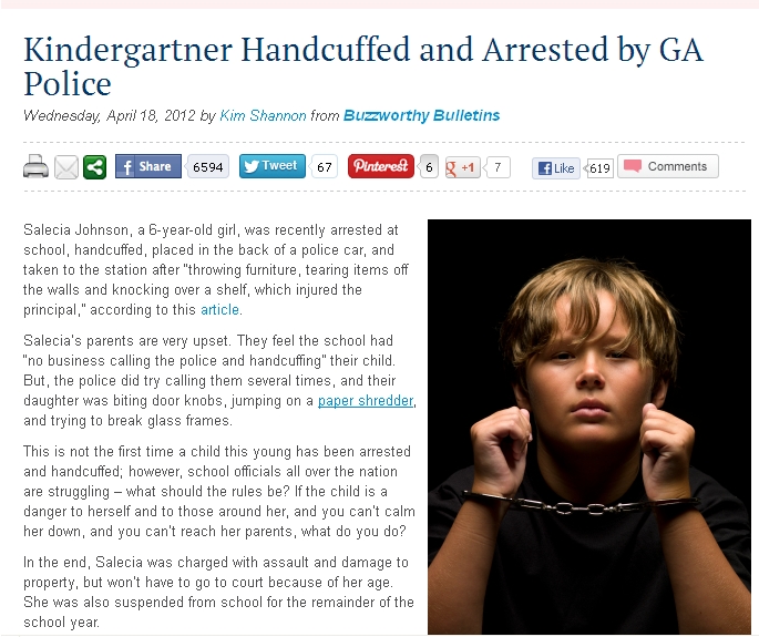 Kindergartner Handcuffed and Arrested by GA Police